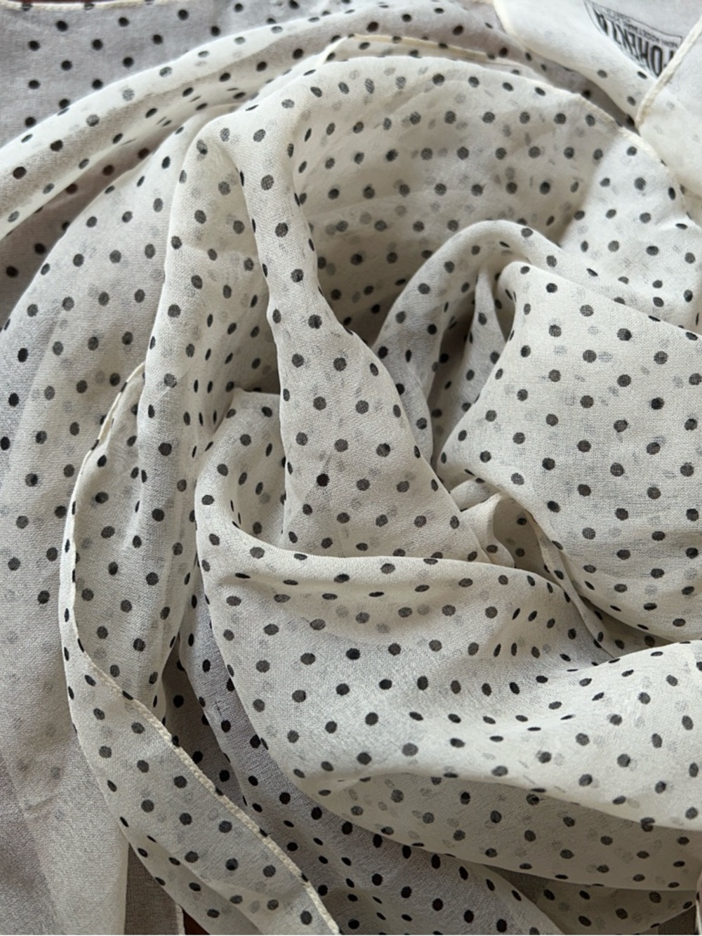 Forenza Cream Scarf with Black Polka Dots 11“ x 52“ Italian